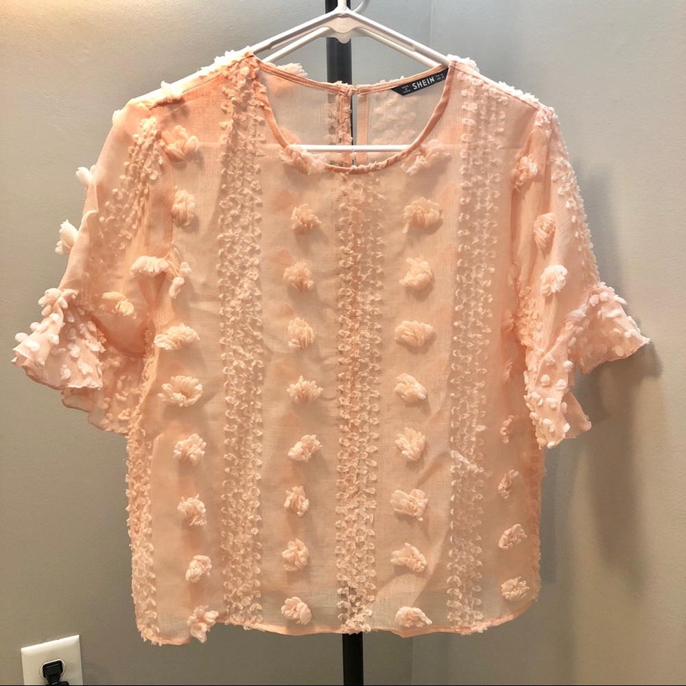 Mesh Blush Pink Top with Details NWOT